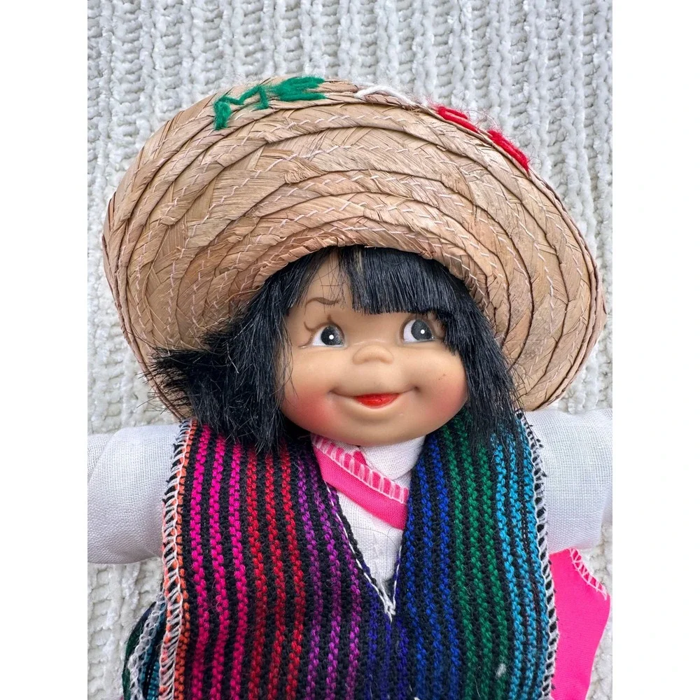 Vintage Munecas Mexicanas Souvenir Doll Mexico Sombrero Serape Huaraches 10 Inch